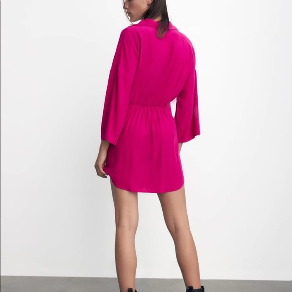 ZARA BLOGGER FAVORITE KNOTTED WAIST MINI DRESS FUCHSIA - Picture 4 of 7